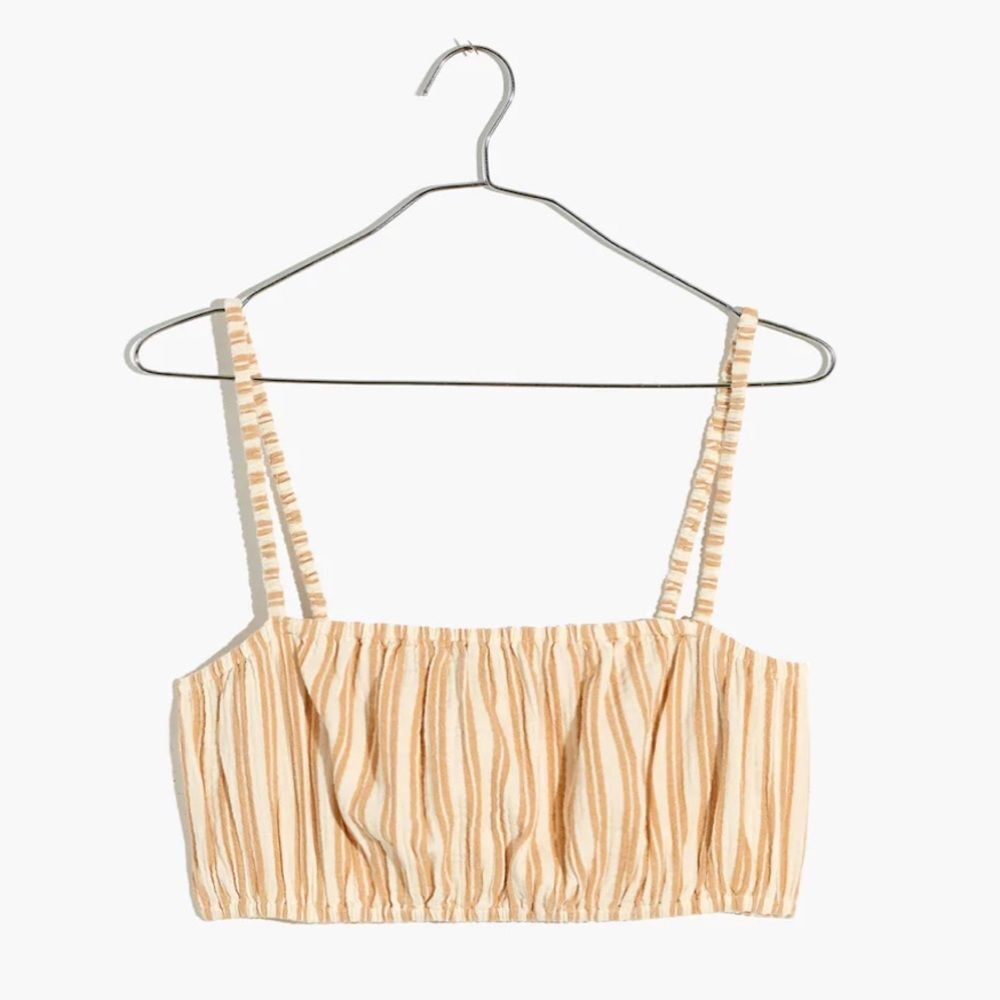 Madewell Crop Top Womens L Earthen Sand Bubble Stripe Cover Up Tank Light B1